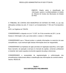 RESOLUÇÃO ADMINISTRATIVA N. 8-2017-TCM-PA